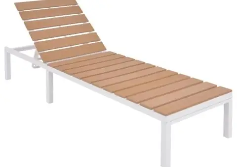 Șezlong de plajă cu masă, alb și maro, aluminiu și WPC - 5/5