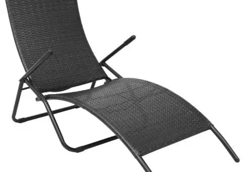 Șezlong pliabil de plajă, negru, poliratan - 1/5