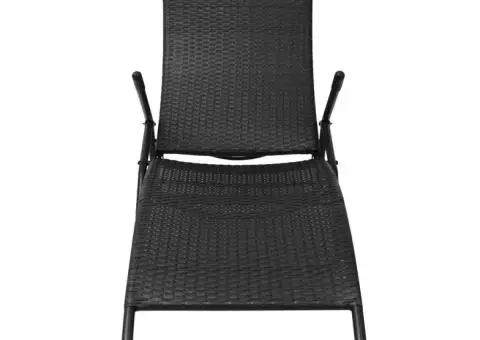 Șezlong pliabil de plajă, negru, poliratan - 2/5