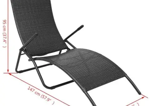 Șezlong pliabil de plajă, negru, poliratan - 5/5