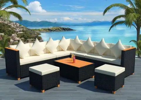 Set mobilier de grădină cu perne, 7 piese, negru, poliratan - 1/5