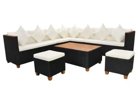 Set mobilier de grădină cu perne, 7 piese, negru, poliratan - 3/5