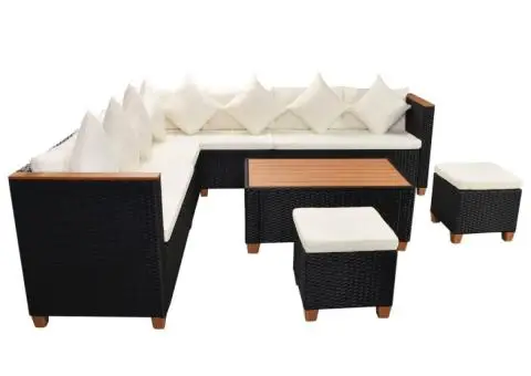 Set mobilier de grădină cu perne, 7 piese, negru, poliratan - 4/5