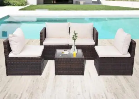 Set mobilier de grădină cu perne, 5 piese, maro, poliratan - 1/5