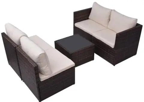 Set mobilier de grădină cu perne, 5 piese, maro, poliratan - 5/5