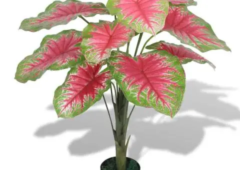 Plantă artificială Caladium cu ghiveci, 85 cm, verde și roșu
