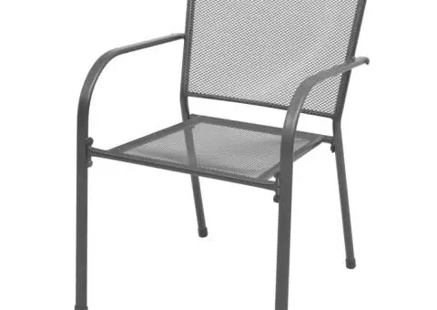 Scaune de grădină stivuibile, 2 buc., gri, oțel - 2/5