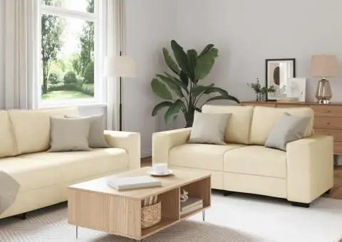 Set de canapele cu perne, 2 piese, crem, textil - 1/5