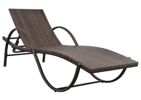 Șezlong de plajă cu pernă, maro, poliratan - 2/5