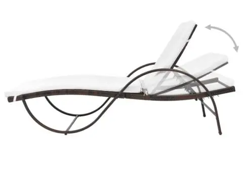 Șezlong de plajă cu pernă, maro, poliratan - 4/5