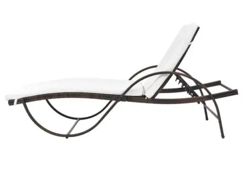 Șezlong de plajă cu pernă, maro, poliratan - 5/5