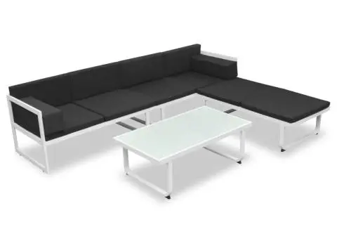 Set mobilier de grădină cu perne, 4 piese, negru, aluminiu - 2/5