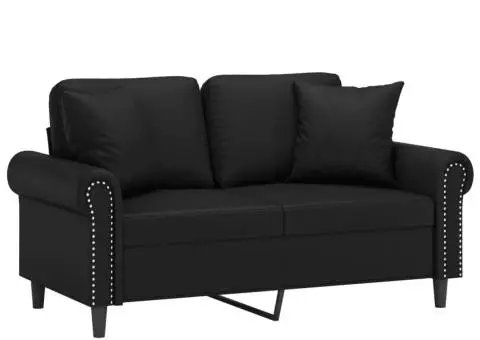 Canapea cu 2 locuri cu pernuțe, negru, 120 cm, piele ecologică - 3/5