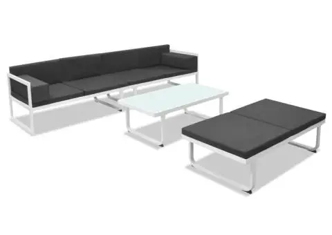 Set mobilier de grădină cu perne, 4 piese, negru, aluminiu - 3/5