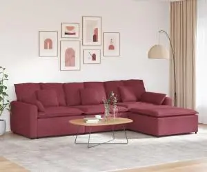 vidaXL Canapea modulară cu taburet și perne, roșu vin