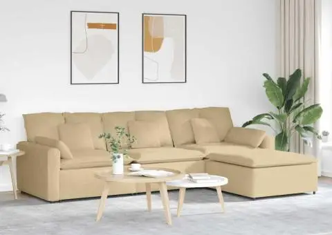 Canapea modulară cu taburet și perne, gri-verzui - 1/5