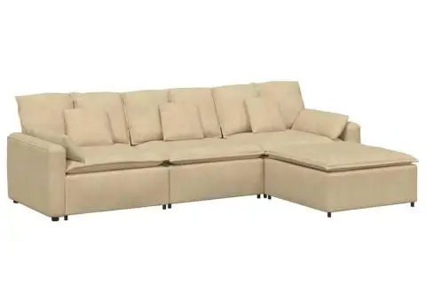 Canapea modulară cu taburet și perne, gri-verzui - 2/5