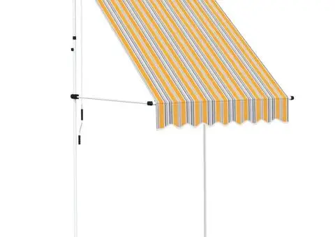 Copertină retractabilă manual, dungi galben și albastru, 150 cm - 2/5