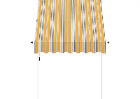 Copertină retractabilă manual, dungi galben și albastru, 150 cm - 3/5