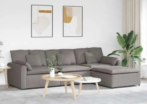 Canapea modulară cu taburet și perne, gri taupe - 1/5