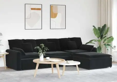 Canapea modulară cu taburet și perne, negru - 1/5