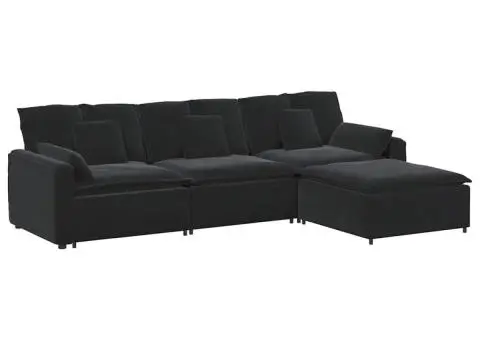 Canapea modulară cu taburet și perne, negru - 2/5