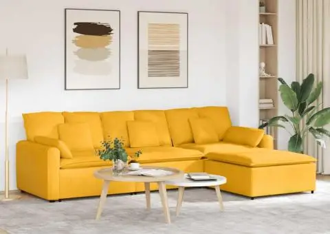 Canapea modulară cu taburet și perne, galben deschis - 1/5