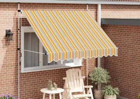 Copertină retractabilă manual, dungi galben și albastru, 250 cm - 1/5