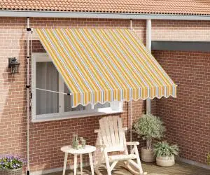 vidaXL Copertină retractabilă manual, dungi galben și albastru, 250 cm