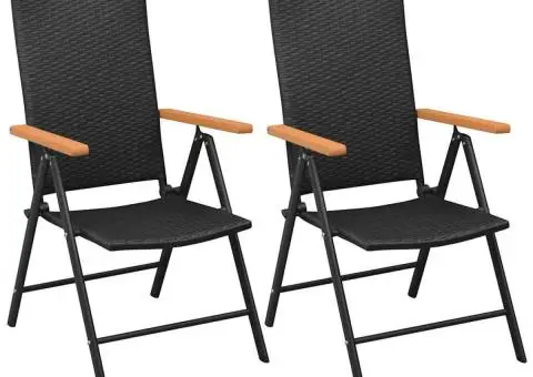 Scaune de grădină stivuibile, 2 buc., negru, poliratan - 1/5