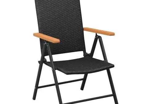 Scaune de grădină stivuibile, 2 buc., negru, poliratan - 2/5