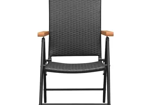 Scaune de grădină stivuibile, 2 buc., negru, poliratan - 3/5