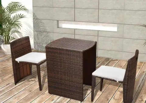 Set mobilier bistro cu perne, 3 piese, maro, poliratan - 1/5