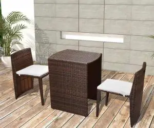 vidaXL Set mobilier bistro cu perne, 3 piese, maro, poliratan