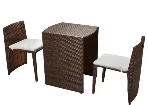 Set mobilier bistro cu perne, 3 piese, maro, poliratan - 2/5