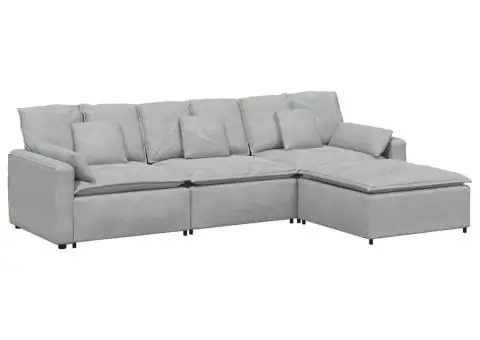 Canapea modulară cu taburet și perne, gri deschis - 2/5