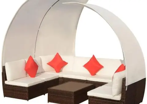 Set mobilier de grădină cu baldachin, 9 piese, maro, poliratan - 2/5