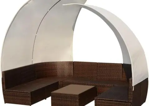 Set mobilier de grădină cu baldachin, 9 piese, maro, poliratan - 4/5