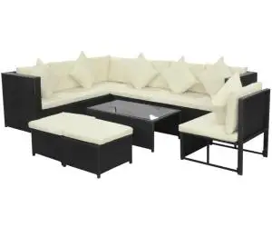 vidaXL Set mobilier de grădină cu perne, 8 piese, negru, poliratan