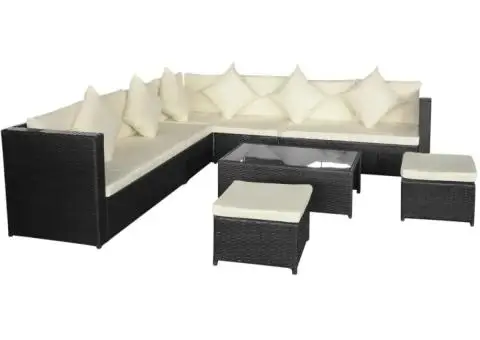 Set mobilier de grădină cu perne, 8 piese, negru, poliratan - 2/5