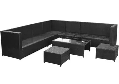 Set mobilier de grădină cu perne, 8 piese, negru, poliratan - 3/5