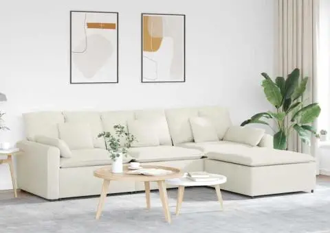 Canapea modulară cu taburet și perne, crem - 1/5