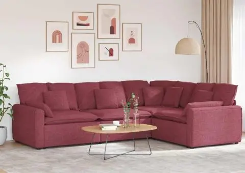 Canapea modulară cu perne, roșu vin, textil - 1/5