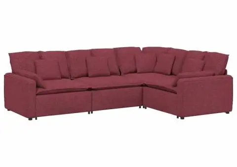 Canapea modulară cu perne, roșu vin, textil - 2/5