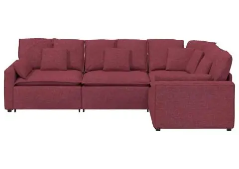 Canapea modulară cu perne, roșu vin, textil - 3/5