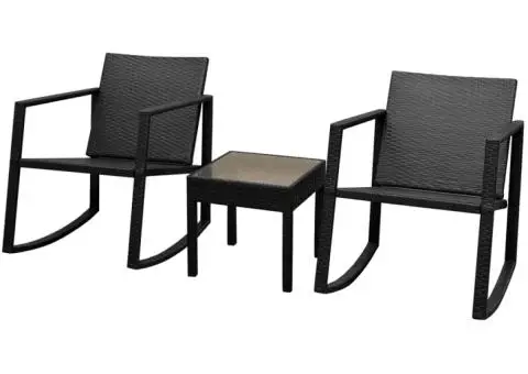 Set mobilier bistro, 3 piese, negru, poliratan - 1/5