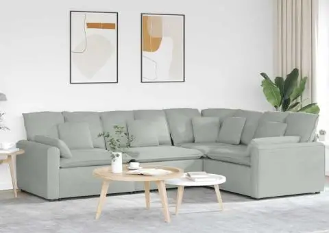 Canapea modulară cu perne, gri deschis, catifea - 1/5