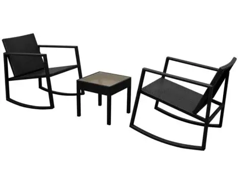 Set mobilier bistro, 3 piese, negru, poliratan - 2/5