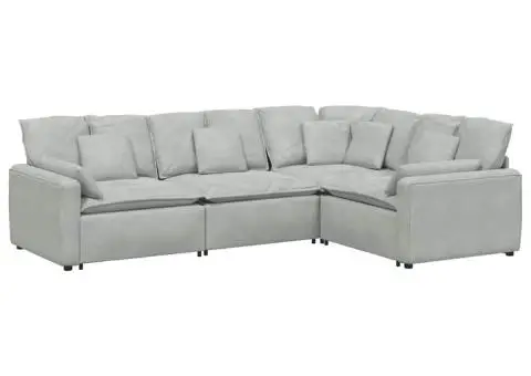 Canapea modulară cu perne, gri deschis, catifea - 2/5