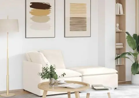 Canapea modulară cu taburet și perne, țesătură ondulată ca lână - 1/5